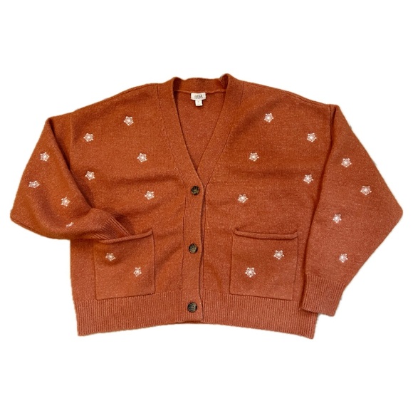 Floral Embroidered V-Neck Cropped Cardigan Rust Size XXL - Picture 2 of 11